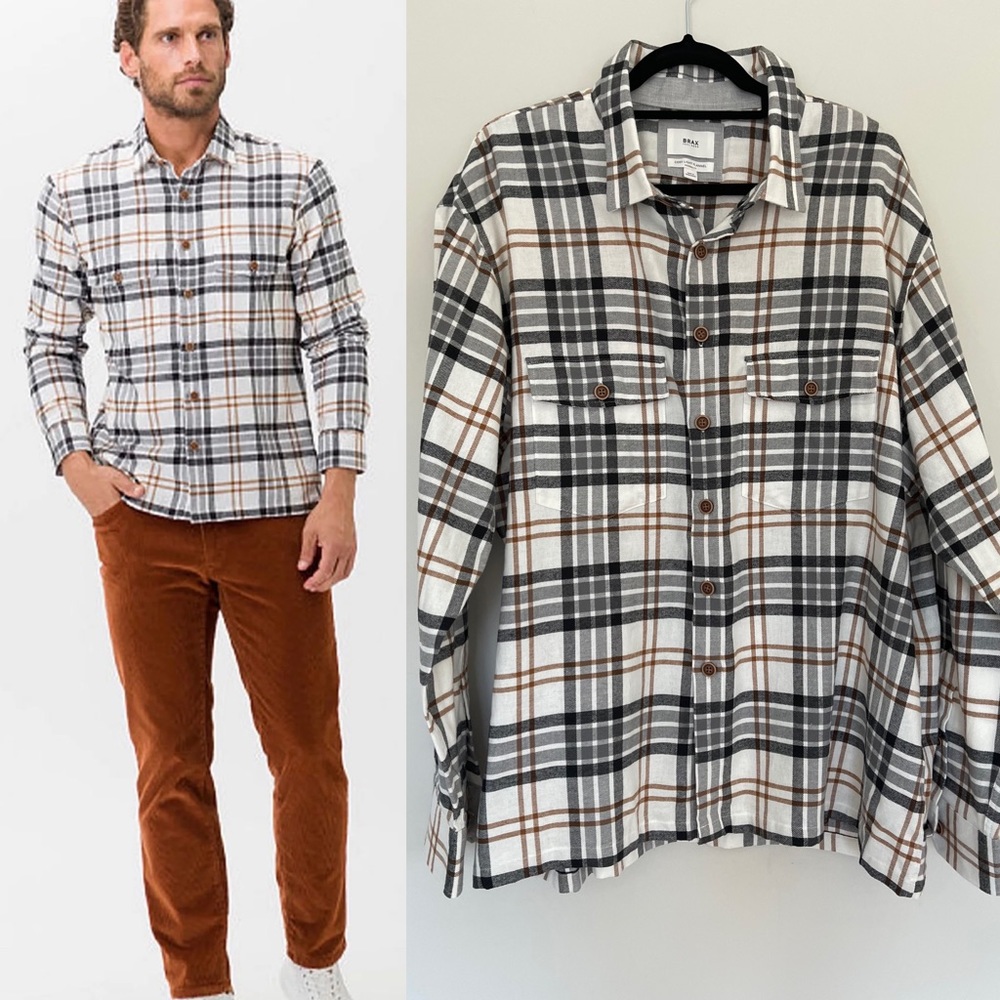 New Brax‎ Men’s XXXL Cozy Light Flannel Button Down Shirt Modern Fit 100% Cotton
